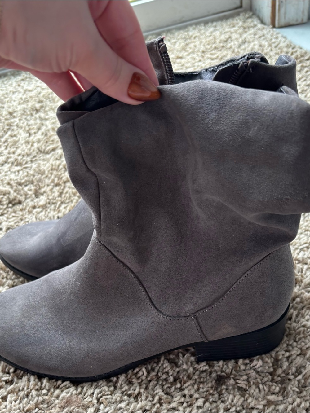 Maurices Gray Suede Slouch Ankle Booties